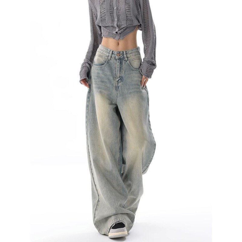 Deeptown Vintage Women's Jeans Y2k Grunge Oversized Baggy Denim Pants Female Wide Leg Korean Fashion Loose Trousers Streetwear