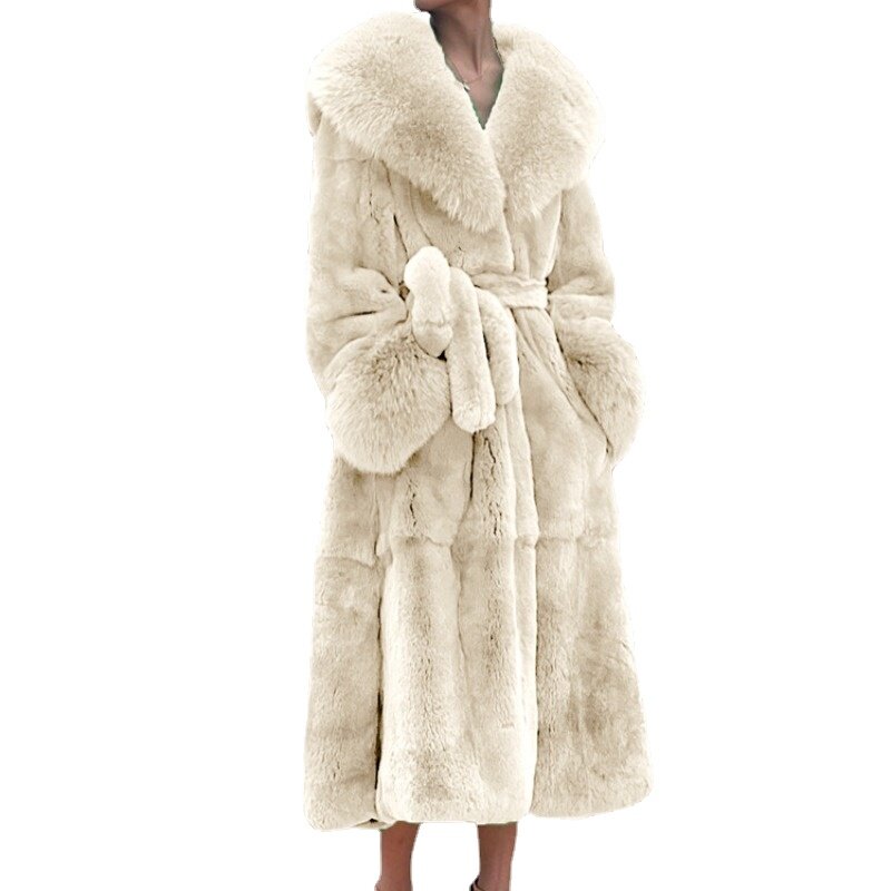 Mantel bulu wanita, mantel bulu cerpelai panjang musim dingin tebal 5XL, mantel bulu cerpelai panjang ukuran besar