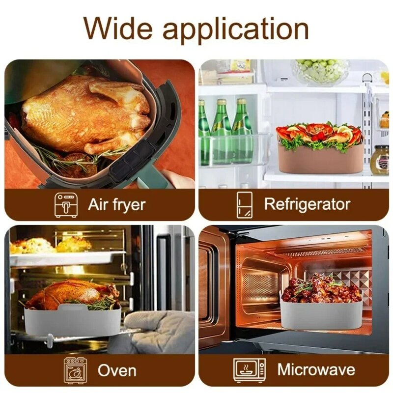 20cm Silicone Air Fryers Liner Basket Square Reusable AirFryers Pot Tray Heat Resistant Food Baking AirFryer Oven Accessories