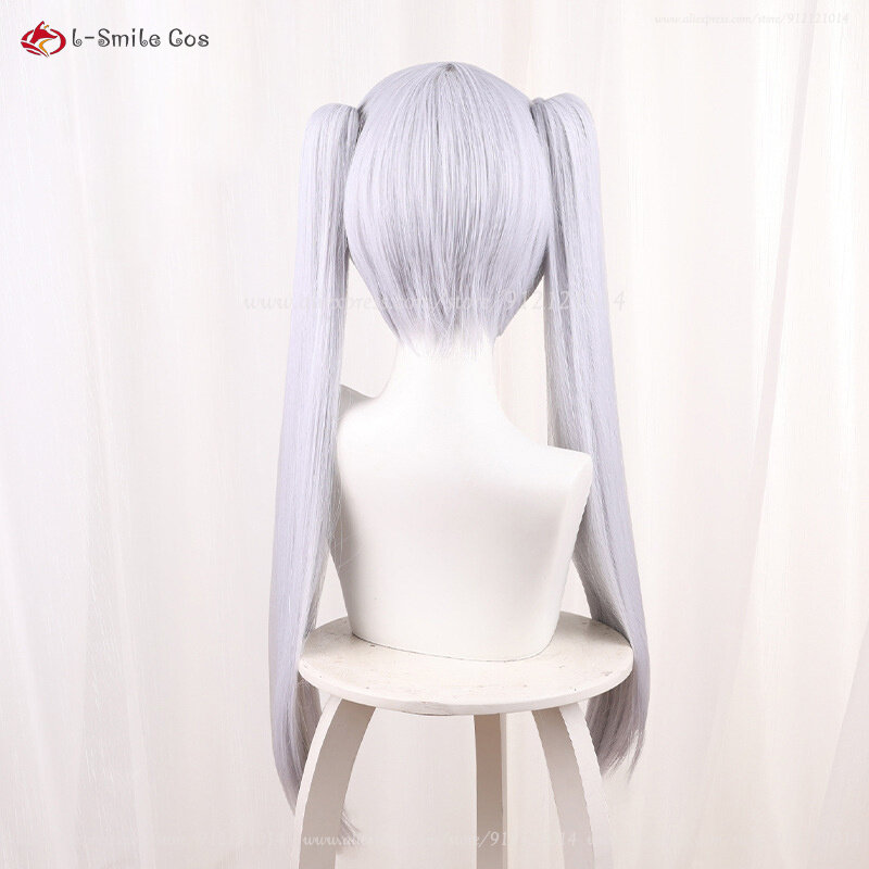 Peluca de Cosplay de Anime Frieren para mujer, pelo sintético resistente al calor, gorro, color blanco y plateado, 65cm