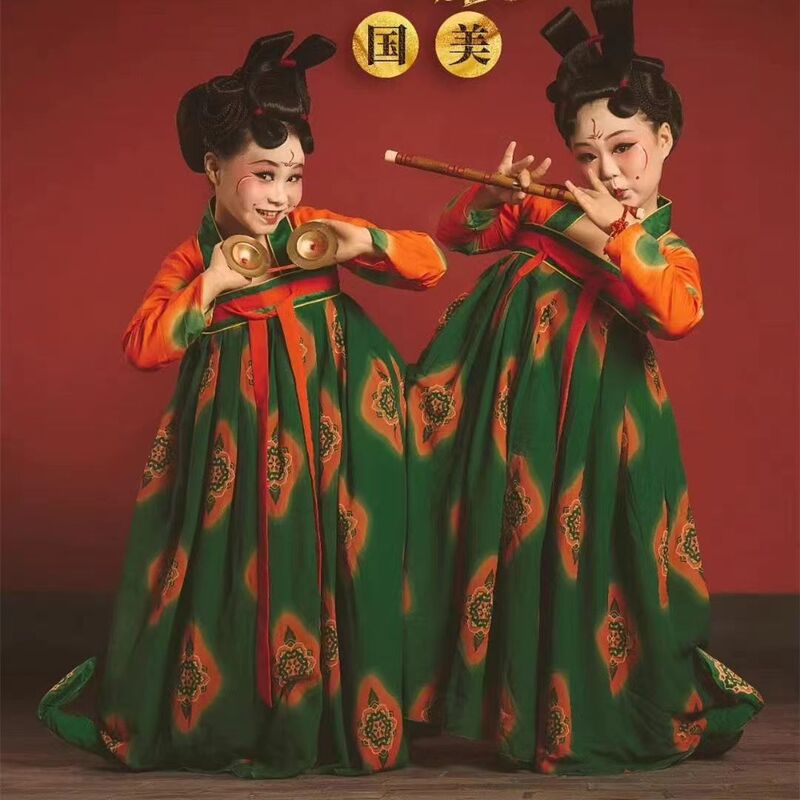 Pakaian dansa Cina anak-anak Uigerl kostum Halloween Hanfu Tang Dynatsy untuk anak perempuan 2023 Hanfu gaun hijau Tiongkok anak-anak