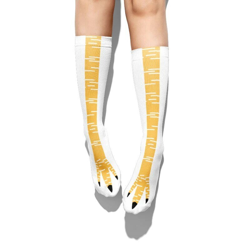 女性のための白い鶏の足のロングソックス,ファッショナブルな靴下,面白い,韓国のパターン,ミッドチューブコットンソックス,ユニセックスに適しています