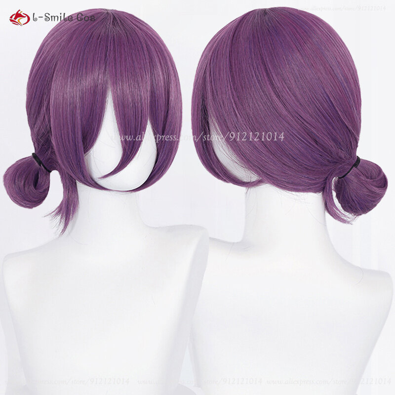 Perruque violette avec tour de cou pour femme et fille, costume de cosplay Anime Reze, bonnet de perruque, 45cm
