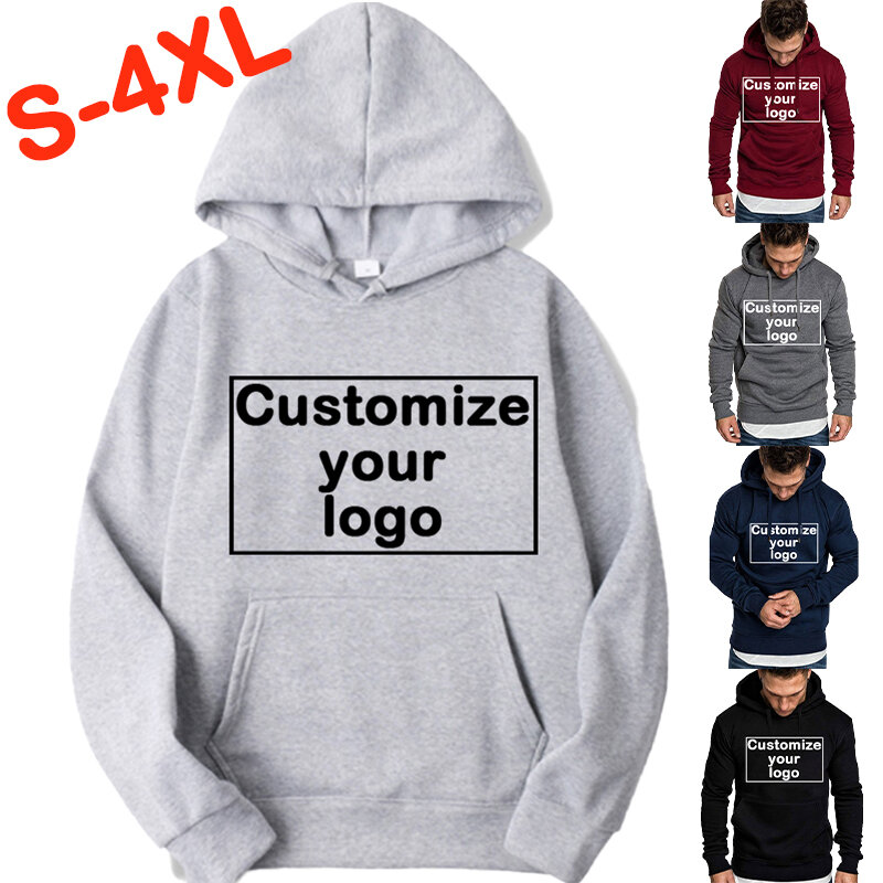 2024 New minimalist men's solid color hoodie customize your logo men's hip-hop hooded sweatshirt hooded pullover