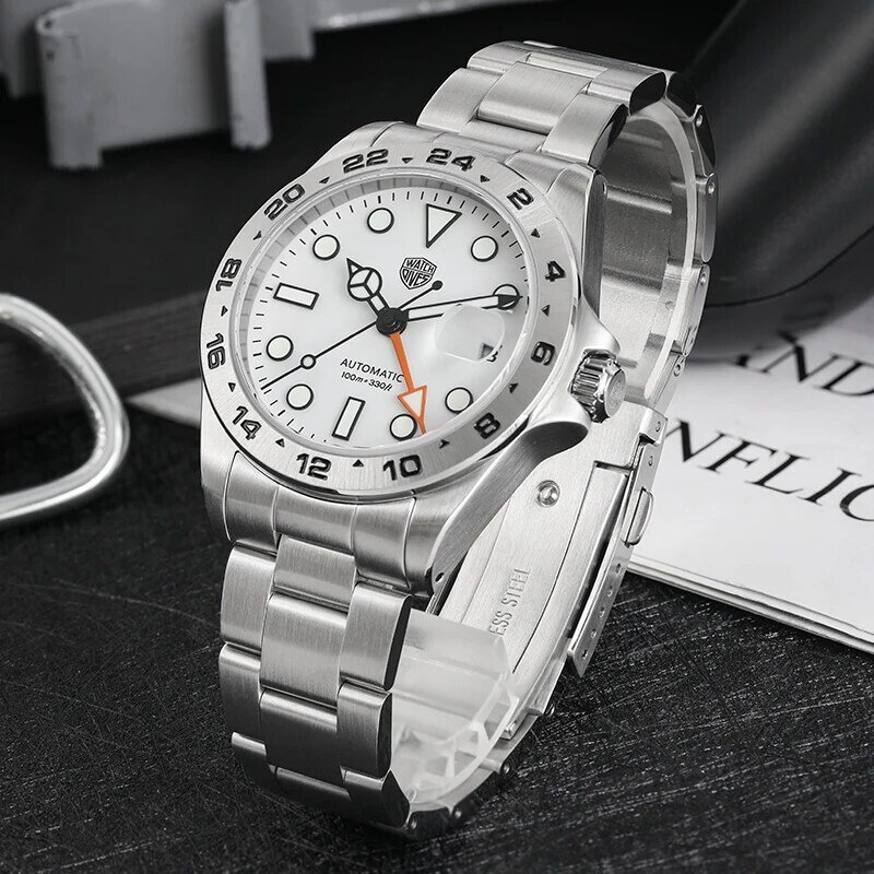 Watchdives WD16570 39mm automatyczny zegarek mechaniczny GMT NH34 ze męskie zegarki ze stali nierdzewnej szafir świecący wodoodporny 100m