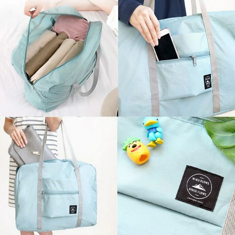 Organizador de bolsos de viaje plegable Unisex, bolsa de almacenamiento de ropa con patrón de gestos de amor, bolso de mano