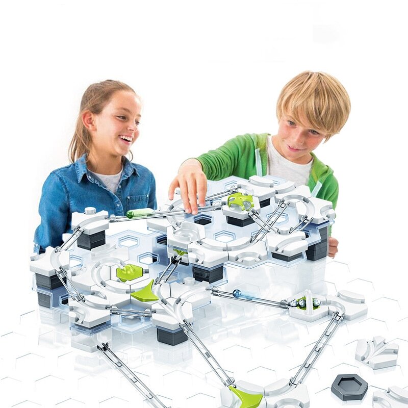 Set kotak hadiah Diy Puzzle uap anak laki-laki dewasa perakitan utama Bola terowongan bola katapel marmer logam gravitasi
