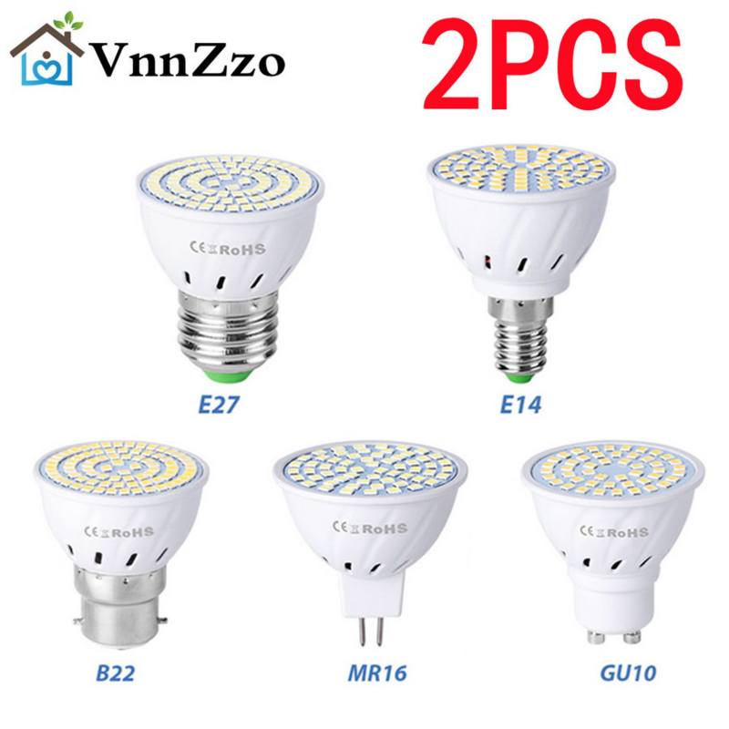 Vnzzo GU10 LED E27 Lampada E14 faretto lampadina 48 60 80led lampara 220V GU 10 bombillas LED MR16 gu5.3 Lampada Spot light