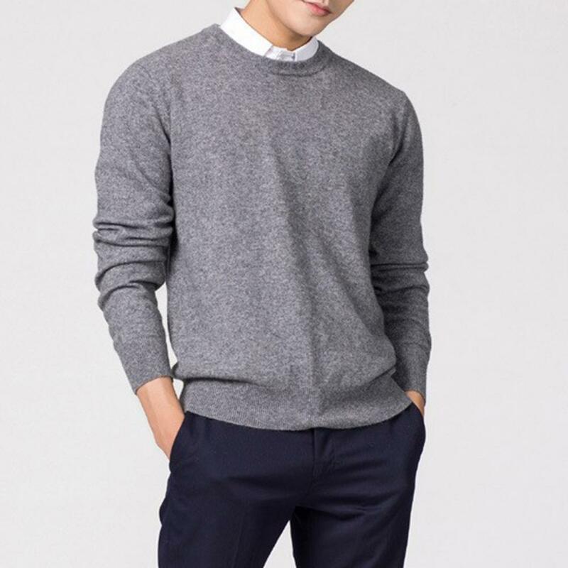 Comfortable Men Sweater Men's V-neck Solid Color Sweater Slim Fit Knitwear Thick Pullover Jumper for Autumn Winter Comfort Warm