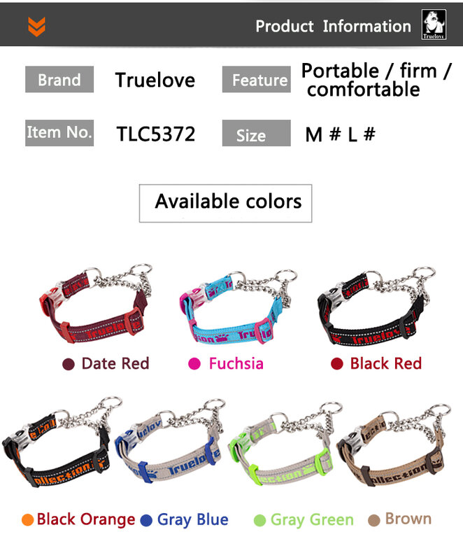 Truelove Dog Collar P-Chain Stainless Steel Nylon Dog Training Collar No Pull Strong Adjustable Reflective Dog Collar TLC5372