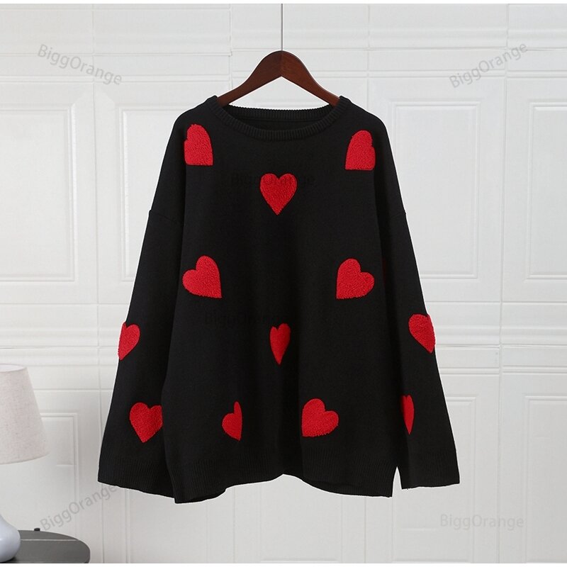 Love Embroidery Women's Knitting Sweaters Sweet Chic Long Sleeved O-neck Pullovers 2023 New Female Casual Fashion Sweater
