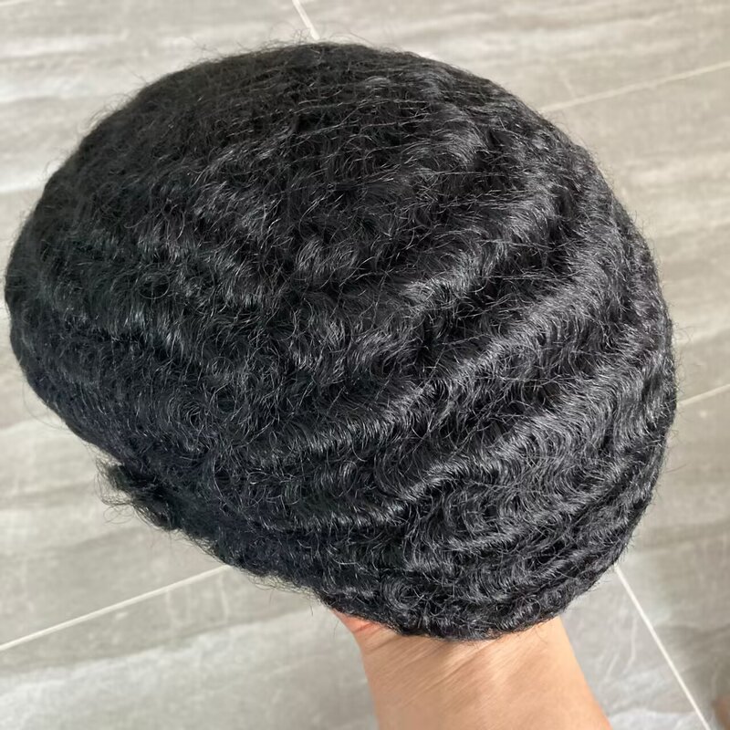 Top Australian Swiss Lace &PU Base Human Hair Toupee 10MM Wave Men Piece System Capillary Prosthesis Replacement Breathable
