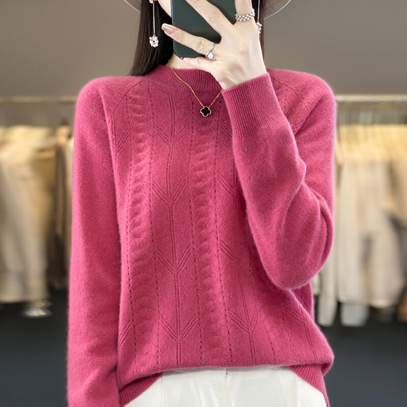 Женский трикотажный свитер, бесшовный свободный шерстяной свитер с длинным рукавом и высоким воротником, сезон осень-зима, 100%
