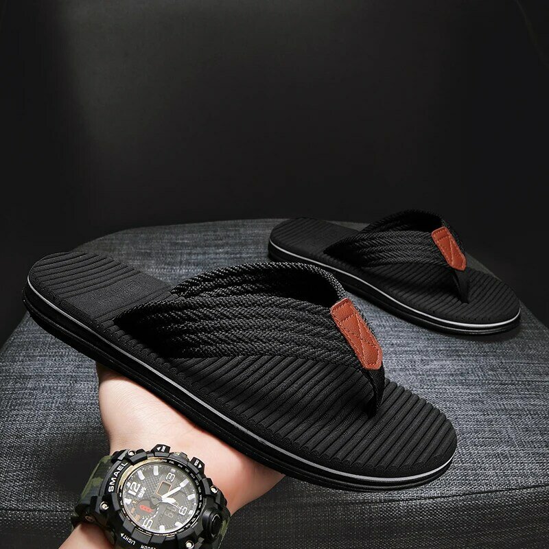 2024รองเท้าแตะผู้ชาย, รองเท้าแตะฤดูร้อนระบายอากาศกลางแจ้งรองเท้าผู้ชายรองเท้าบ้านส้นแบนในร่มรองเท้าแตะชายหาด SLIP-ON