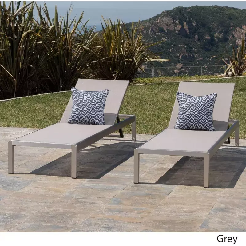 Christopher Knight Home Outdoor Aluminum Chaise Lounge, Set of 2, Grey