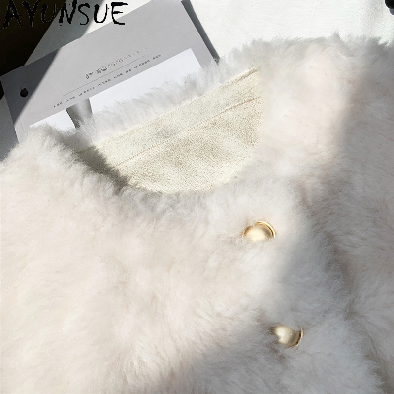 Ayunsue เสื้อแจ็คเก็ตขน100% สำหรับผู้หญิง, เสื้อโค้ทขนสัตว์คอกลมเสื้อโค้ทขนสัตว์2023ฤดูใบไม้ร่วงฤดูหนาว