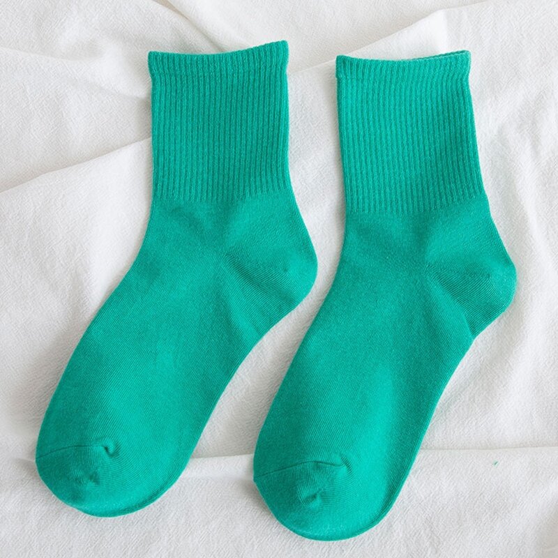 14 pares calcetines algodón punto transpirables para mujer, calcetines neón Color liso, monopatín