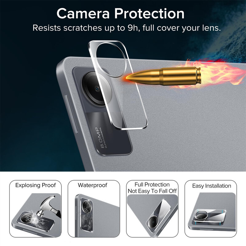 Kaca Tempered untuk Xiaomi Redmi Pad SE, Film pelindung layar kekerasan 9H bebas gelembung Anti gores dengan pelindung kamera belakang