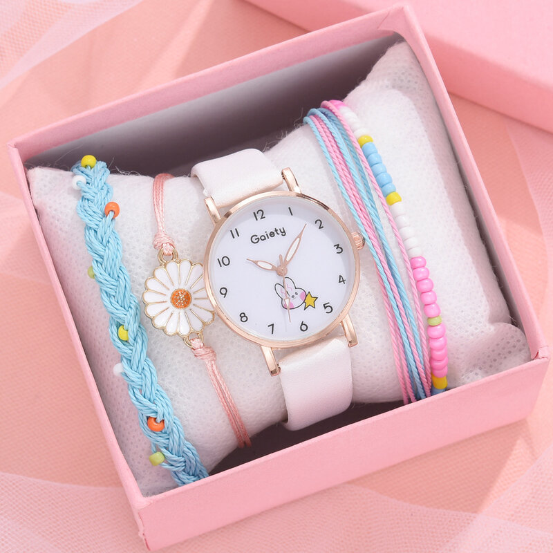 韓国のバニー時計ブレスレットセット、かわいい学生ファッション、卸売