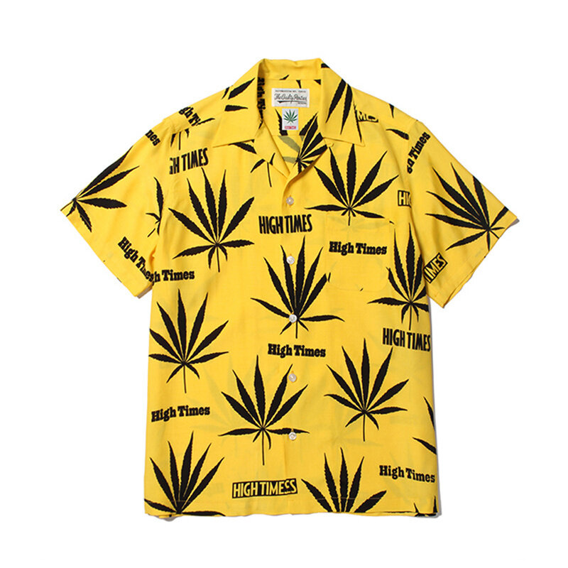 Рубашка WACKO MARIA с коротким рукавом и принтом листьев, летняя мужская и женская рубашка лучшего качества, гавайская рубашка, топы