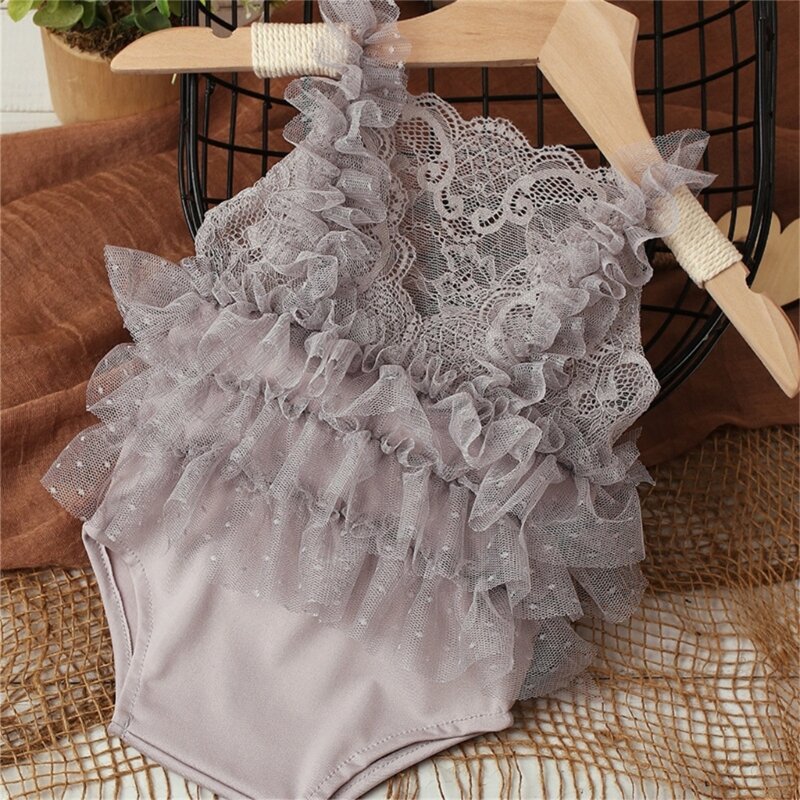 Newborn Photoshoot Props Outfit Flower Headband Lace Rompers Baby Photo Costume