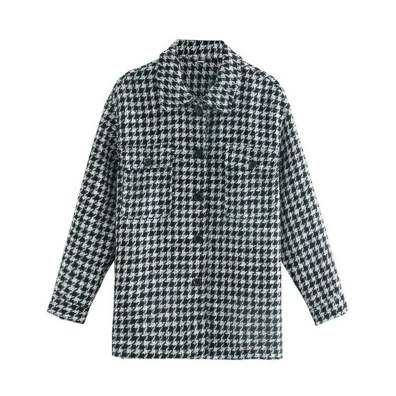 Women Autumn Plaid Jacket Check Houndstooth Lapel Collar Coat Winter Female New Full Sleeves Single Breasted Outerwear Classic