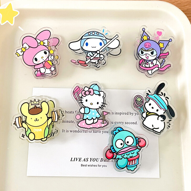 Sanrio Acrílico Clamp Sealing Clip para Meninas, Cartoon Lovely Gift Brinquedos, Hello Kitty, Kuromi, Cinnamoroll, Pochacco, Sanrio, Novo