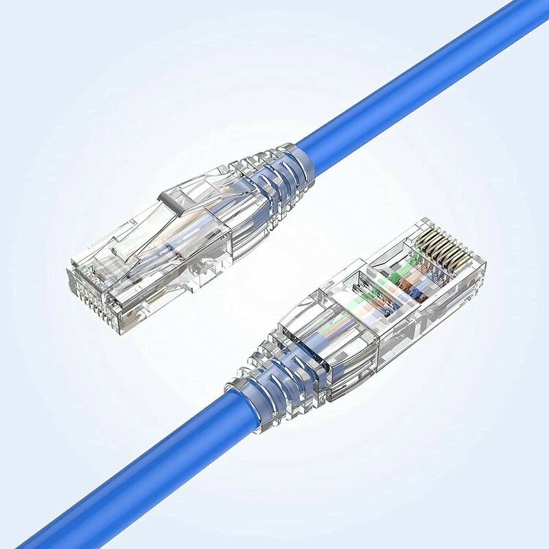 قابس معياري لكابل الشبكة الصلب أو العالق ، يمر عبر الموصلات ، أحذية تخفيف الضغط ، EZ إلى تجعيد ، RJ45 ، Cat6