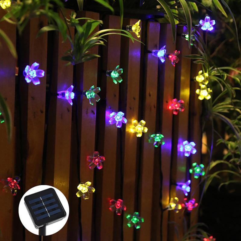 Luz LED Solar para exteriores, guirnalda de luces de hadas, flor de Sakura, guirnaldas de patio trasero, lámpara de decoración artística para vacaciones, 70cm