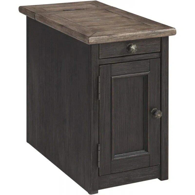 Signature Design by Ashley Tyler Creek Rustic Chair Side End Table with Pull-Out Tray & USB Ports, Brown