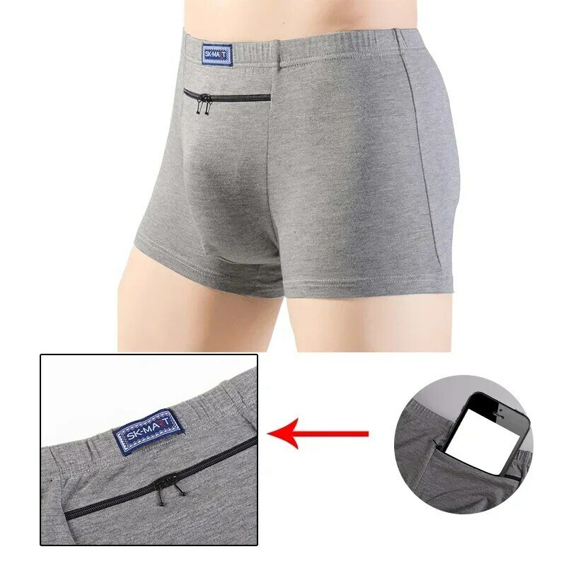 Men Boxer Sexy Hidden Pocket Secret Briefs Outdoor Sex Front Stash Pocket Soft Keep Pickpocket Proof Underwear Safe Protector