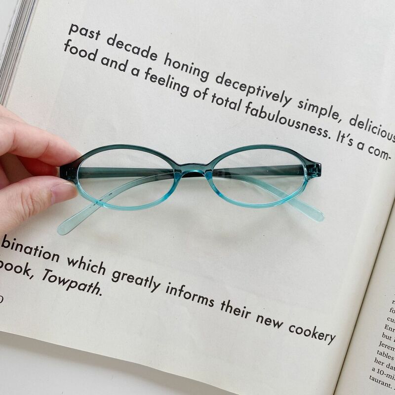 แว่นตาแฟชั่นกันแสงสีฟ้าของผู้หญิงกรอบแว่นทรงรีสีฟ้าใบเล็กสีเขียวเขียวสไตล์ Y2K กรอบแว่นตา