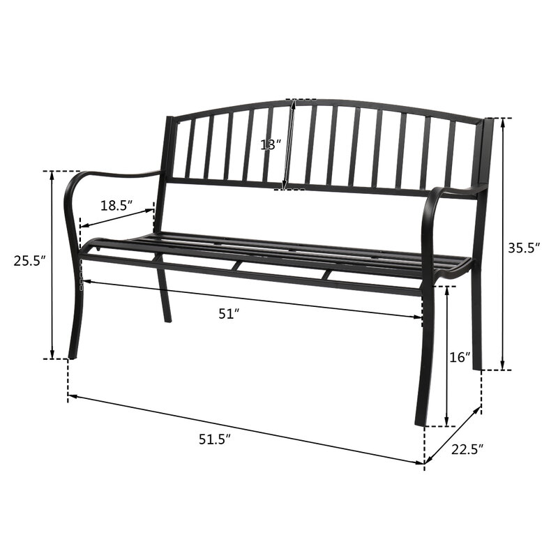 51 "pátio parque jardim ao ar livre banco pátio varanda cadeira vintage quintal assento mobiliário quadro de ferro preto fácil montar limpo [US-W]