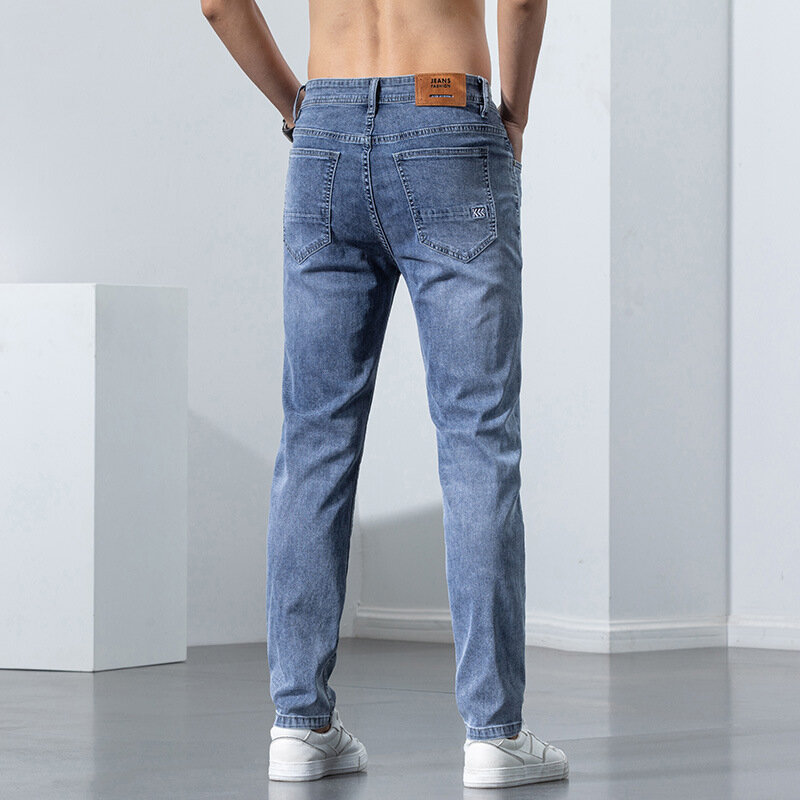 Pantalones vaqueros ajustados elásticos para hombre, pantalón informal de algodón, a la moda, novedad de primavera, 2022