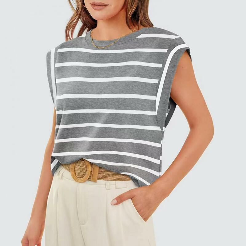 Women Summer Tank Top Striped Color Block Tank Top for Women O-neck Tee with Loose Fit Summer Streetwear Vest Elastic Women Top