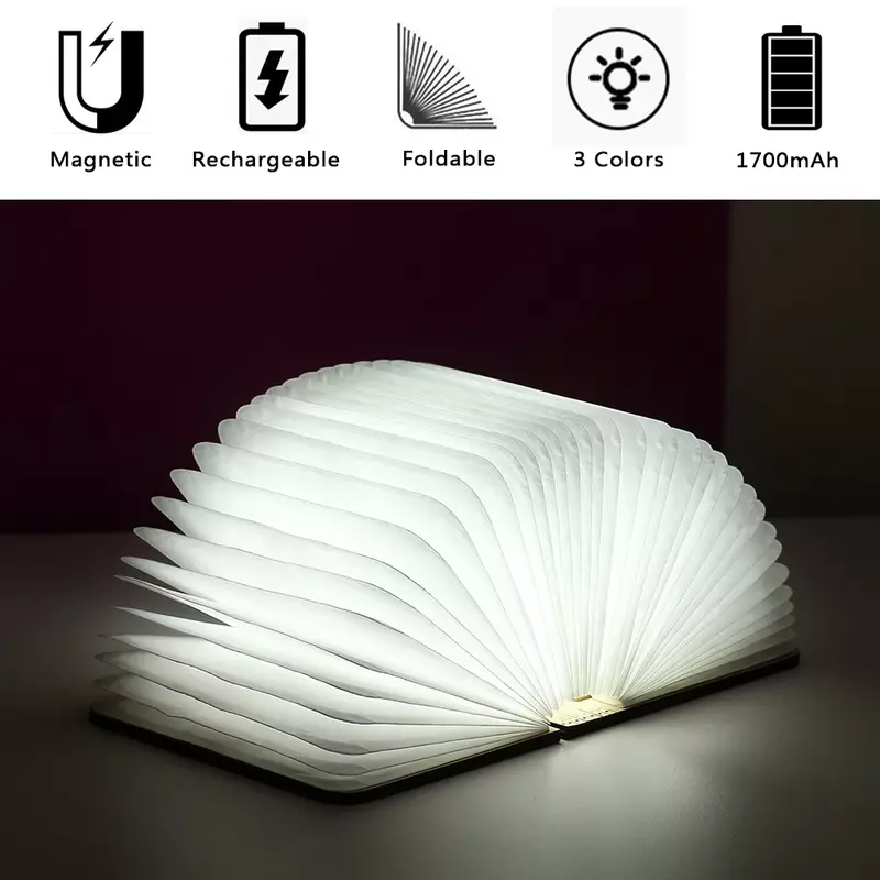 Портативный 3D Креативный светодиодный ночник для книг 3 цветов, деревянный 5 В, USB-зарядка, магнитная Складная Настольная лампа, украшение для дома