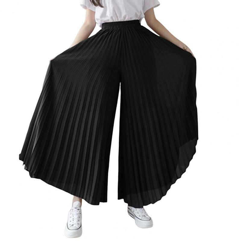 Pantalones plisados de pierna ancha para mujer, pantalones elegantes de gasa de pierna ancha, pantalones plisados de cintura alta, ajuste holgado