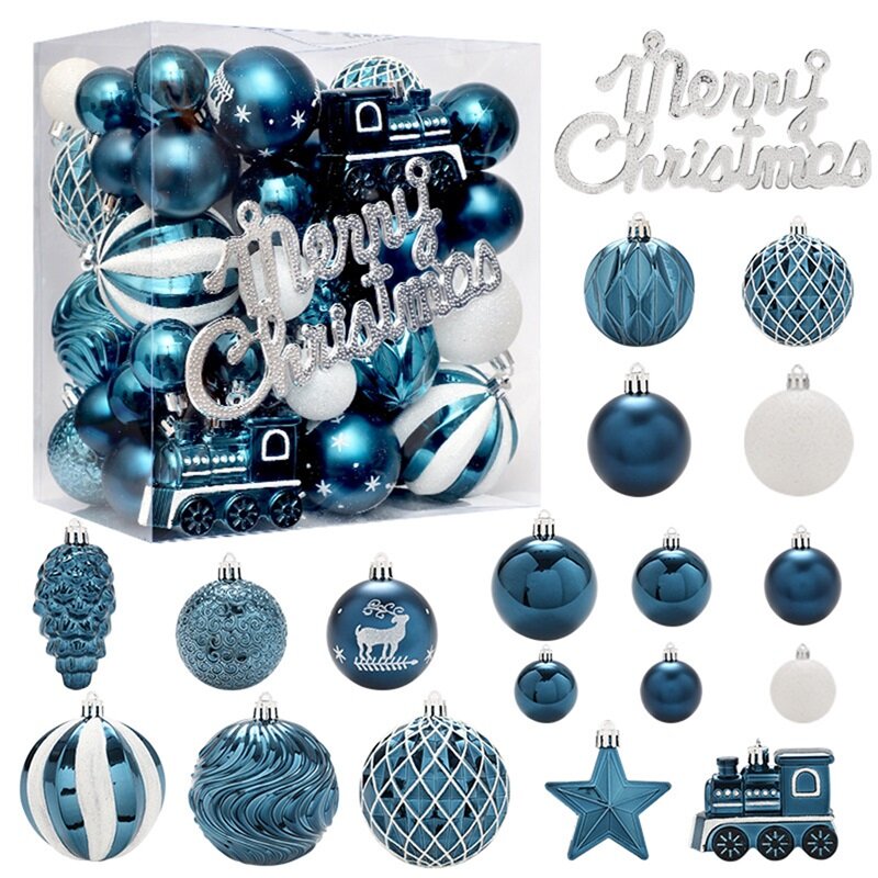 Juego de adornos de bolas de Navidad, decoración de árbol colgante para interiores y exteriores, suministros de fiesta de vacaciones, 65 piezas