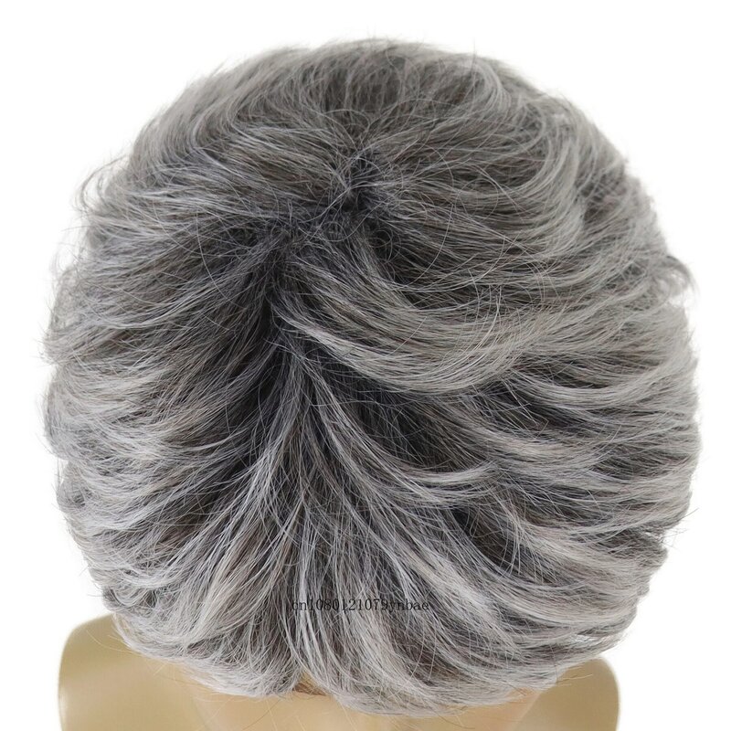 Male Mix Grey Wigs Synthetic Hair Short Wig with Bangs for Men Daddy Hairstyles Gifts Daily Cosplay Costume Party Heat Resistant