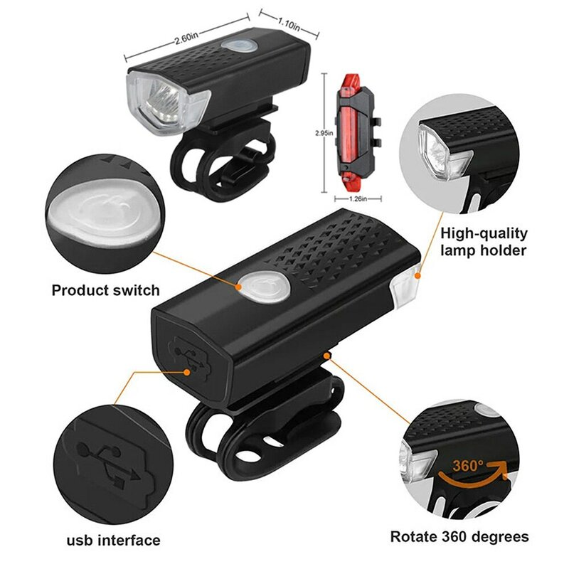 USB oplaadbare fiets licht set voorlicht met achterlicht Eenvoudig te installeren 3 modi fietsaccessoires voor de fiets