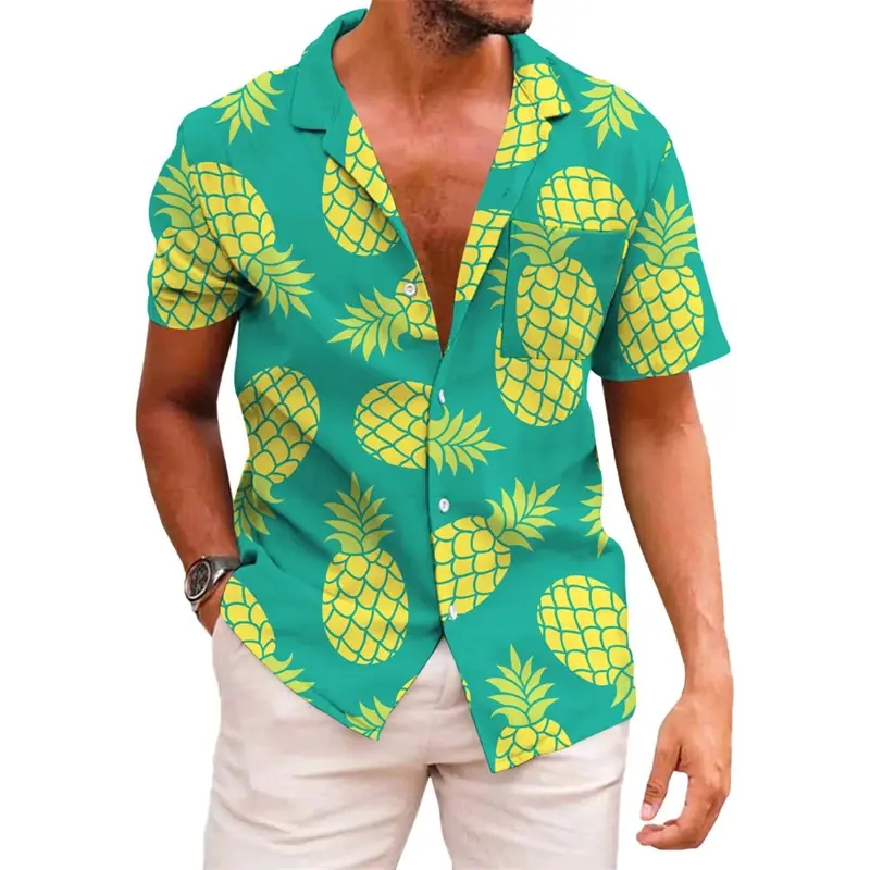 Camisa con solapa estampada para hombre, camisa hawaiana de manga corta, estilo simple, vacaciones diarias, transpirable, informal y cómoda, Verano