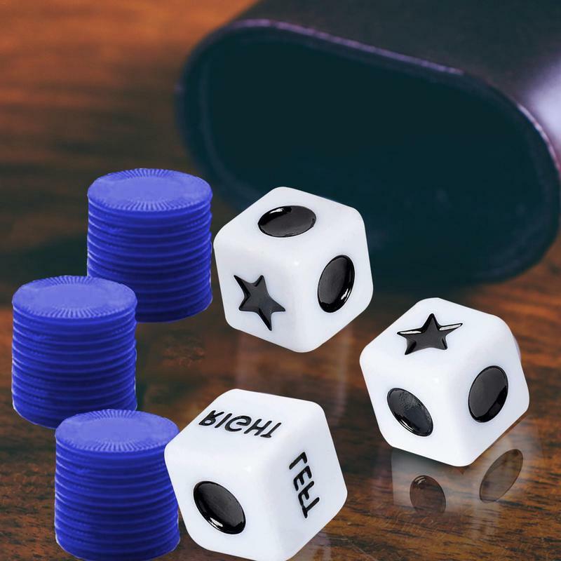Игра настольная в виде игральных костей с левым и правым кубиками, 3 кубика и 24 чипа
