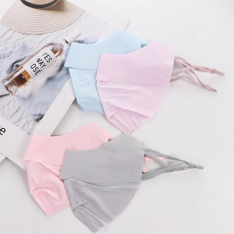 Hanging Ear Type Solid Color For Women Outdoor UV Protection Eye Protection Face Scarf Sunscreen Mask Ice Silk Mask Face Cover