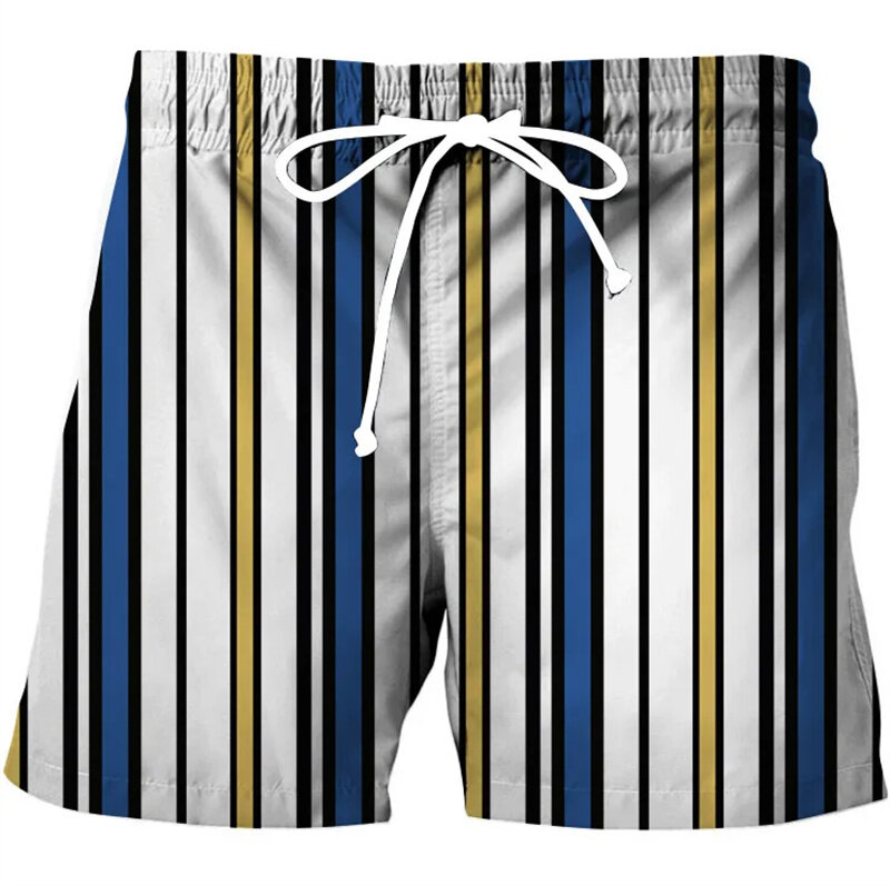 กางเกงว่ายน้ำฮาราจูกุกางเกงขาสั้นชายหาดพิมพ์ลายทาง3D ใหม่สำหรับผู้ชายแฟชั่นสุดเท่แนวสตรีทแวร์