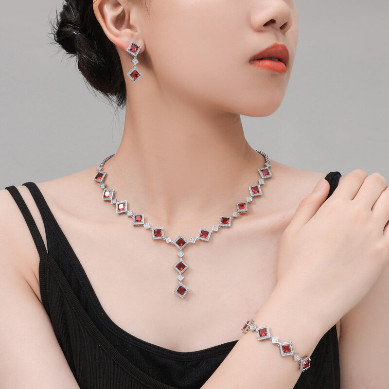 1Set perhiasan wanita cantik batu permata zirkon sintetis anting gelang kalung wanita seksi harga perhiasan Set lengkap
