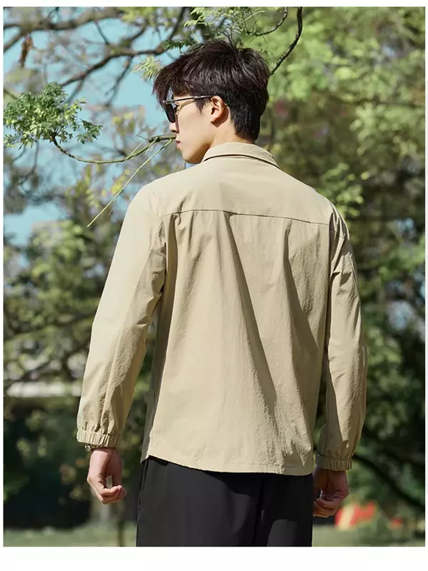 남성용 야외 속건성 UPF50 + 자외선 차단 코트 셔츠, 칼라 캐주얼 재킷, 플러스 사이즈 8XL, 포켓 6 개, 2024 용수철 신제품