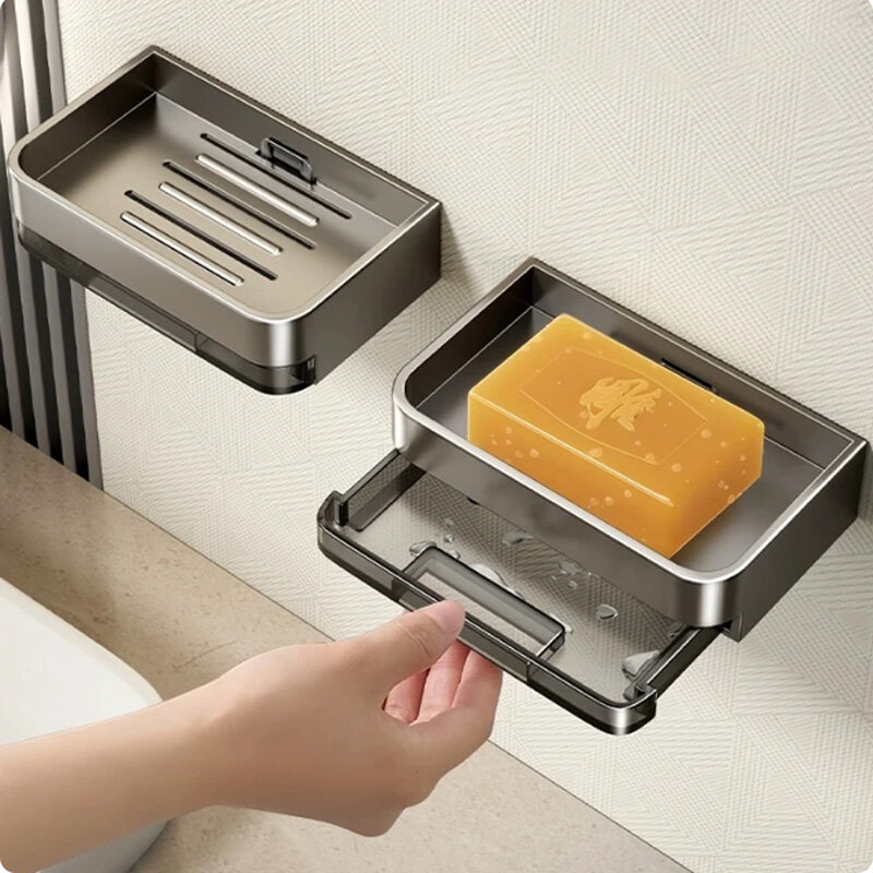 Bathroom Soap Holder Free-Punching Wall Mounted Soap Sponge Holder Organizer Double drainage Soap Dish Bathroom accessories