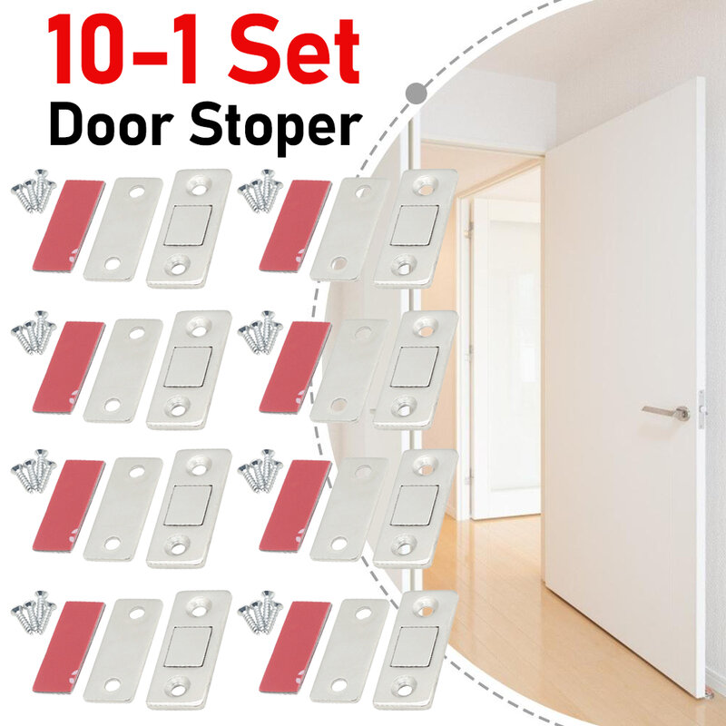 10-1Set Magnetic Cabinet Catches Door Stops Magnet Invisible Soft-Catch Ultra-Thin Anti-Rust Door Magnet with Screw for Home