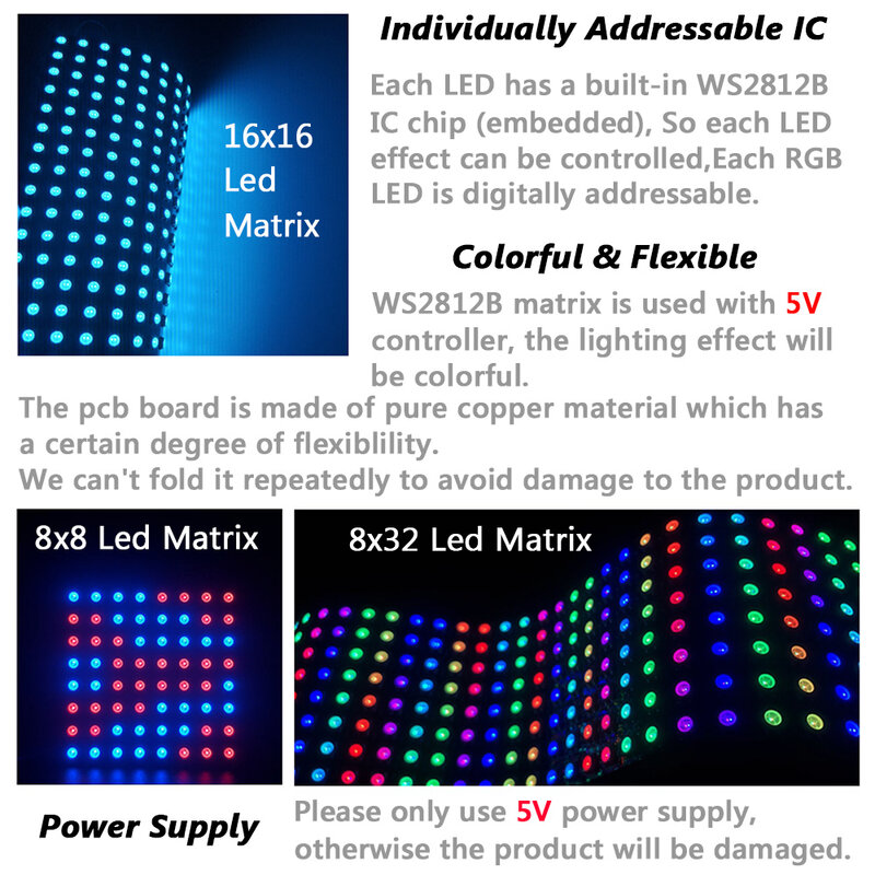 WS2812B Matrix 8x8 16x16 8x32 LED Panel Einzeln Adressierbaren WS2812 SP107E Musik Controller Kit bluetooth APP Control Transf