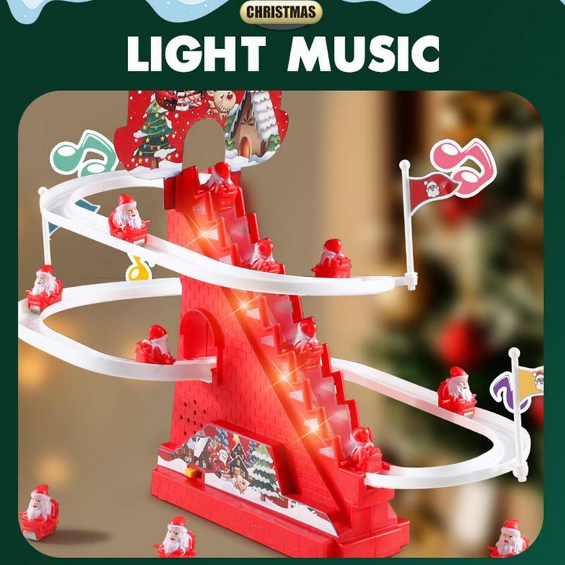 Mainan panjat tangga Santa Claus, mainan Slide jejak elektrik otomatis dengan lampu dan musik hadiah Natal mainan pendidikan anak-anak